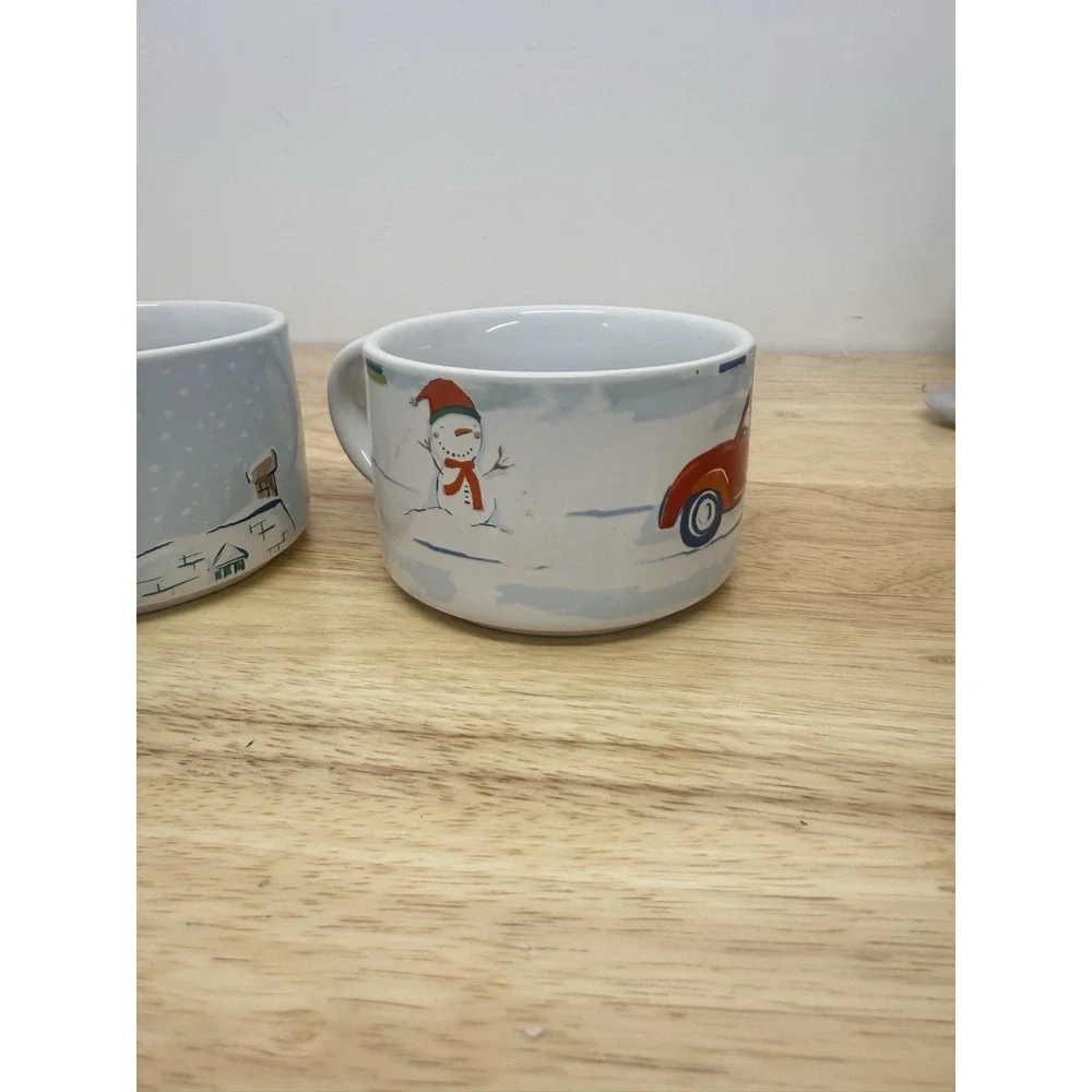 Set of‎ 4 PIER 1 Christmas Stackable Stoneware Mugs Village scene Vintage #25
